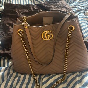 Gucci Matelasse Medium GG Marmont Shoulder Tote Bag Porcelain Rose